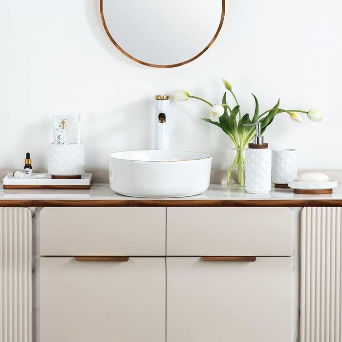 Набір аксесуарів для ванної кімнати керамічний 4 предмети в ретро стилі, дозатор для мила та тримач для зубних щіток, мармур