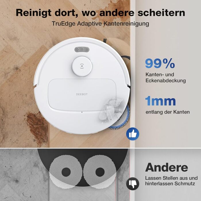 ECOVACS DEEBOT N30 PRO Omni: Робот-пилосос з функцією миття підлоги, 10000 Па, технологія ZeroTangle 2.0, TruEdge, 60°C миття, сушка гарячим повітрям, білий