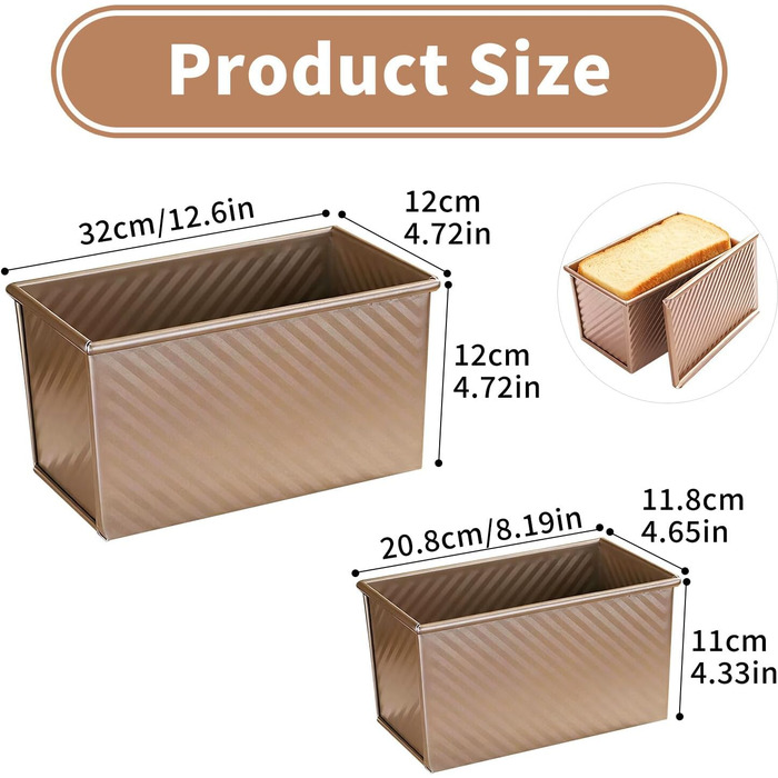 Форма для випічки хліба Toastbrot 2 шт (1000г + 450г) з кришкою, антипригарна, 32x12x12 см та 20.8x11.8x11 см