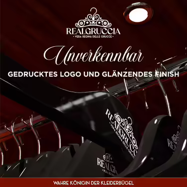 40 Wooden Clothes Hangers with Anti-Slip Grooves, RealGruccia Black Wood Hangers for Trousers, Suits, Shirts - with Trouser Bar, Polished Surface, Swivel Hook, and Angled Profiles - 22x45cm