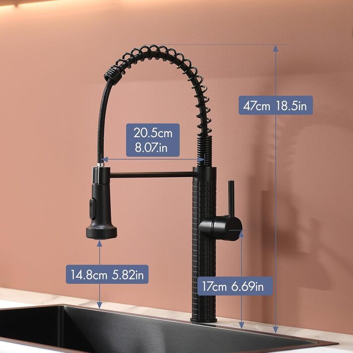 Сучасний кухонний змішувач з висувною лійкою AIMADI 360° з нержавіючої сталі, чорний/рожеве золото, для кухні