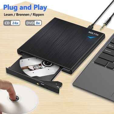 Зовнішній CD/DVD привід для ноутбука USB-C та USB: портативний DVD-плеєр та записувач для Mac, MacBook, Windows