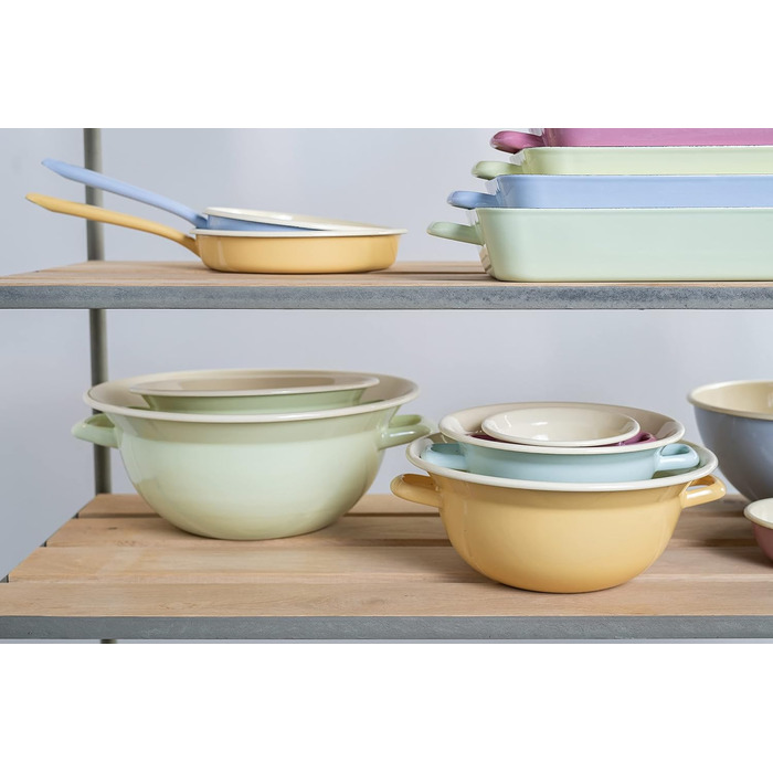 Riess, 0297-006, Weitling 32, CLASSIC - BUNT/PASTELL, Color Blue, Diameter 32 cm, Height 13.3 cm, Capacity 6 liters, Enamel, Bowl with 2 handles
