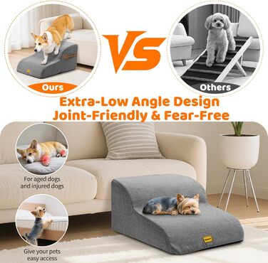 Сходинка для собак Gimars 30D з міцного піноматеріалу, широка, 3 сходинки, 40 см, знімний чохол та антиковзаюча поверхня. Підходить для малих собак до дивану, ліжка, софи, авто.