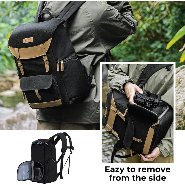 Рюкзак для камери K&F Concept Rolltop 20L: водонепроникний, для Canon, Nikon, Sony, Fujifilm, Olympus, з відділенням для ноутбука 15.6 дюймів (сірий/зелений, чорний)