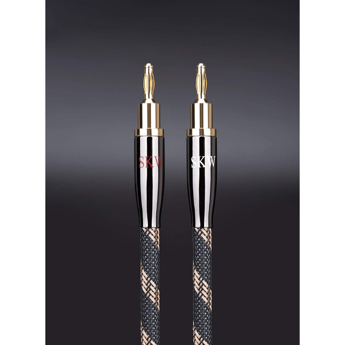 Акустичні кабелі SKW для колонок Hi-Fi, пара (2 шт.), 1.5м, з позолоченими роз'ємами-бананами та нейлоновим обплетенням, аудіофільна якість