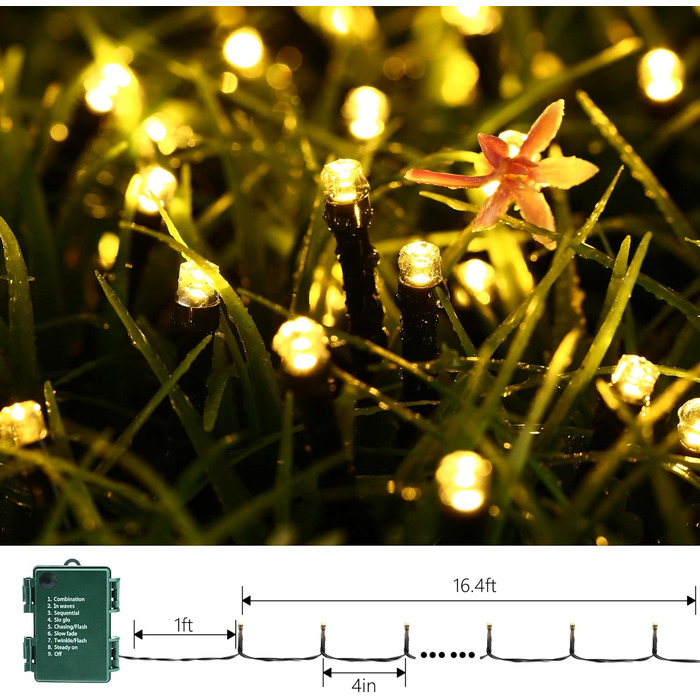 Льоново-гірлянда Joomer на Різдво, 20 метрів, 200 LED, для вулиці, на батарейках, з таймером, 8 режимів, для ялинки, балкона, кімнати, вечірки, весілля, фестивалю, тепле біле світло, вологостійка прикраса