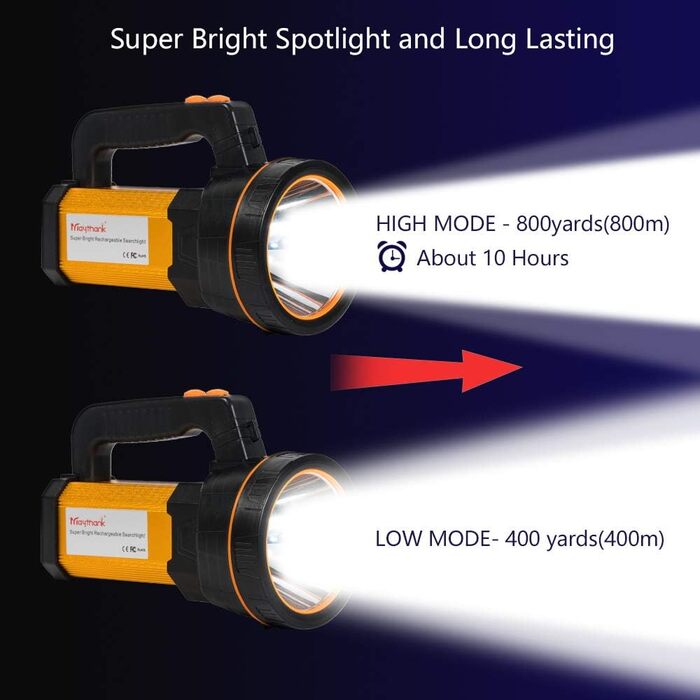 Ліхтар ручний MAYTHANK LED, 10000 люмен, акумуляторний, потужний прожектор для пошуку, USB-C, для кемпінгу