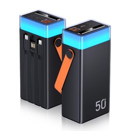 Power Bank CUZAR 50000mAh з USB-C PD, 5 виходів та 2 входи, сумісний з iPhone, iPad, Samsung (Оранжевий)