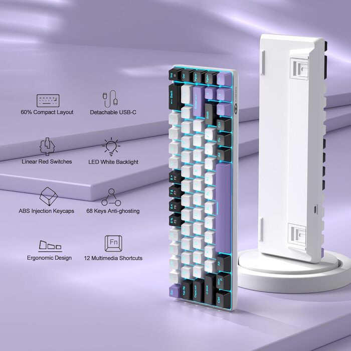 Механічна ігрова клавіатура MageGee MK-Box 68 клавіш TKL з LED-підсвічуванням, сіра (фіолетовий/червоний перемикач)