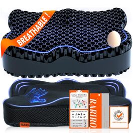 Гелеве сидіння для офісного крісла: ергономічна подушка з подвійною структурою та стільниковою поверхнею для тривалого сидіння, підтримки попереку та полегшення болю при ішіасі. Підходить для авто, каяку, інвалідного візка. Чорний колір.