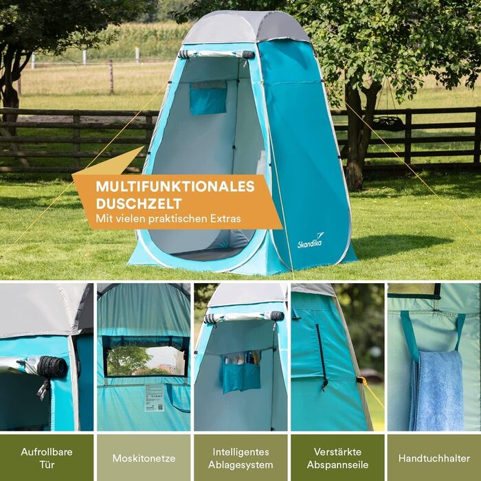 Skandika Pop Up Shower Tent | Changing Tent with 210cm Height, Silver Coated, Privacy Screen, Detachable Floor, Coverable Window with Mosquito Net, Shower Attachment | Toilet Tent