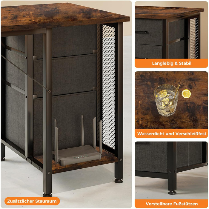 Колесхоум Стол письмовий з 6 шухлядами 160x52 см, комп'ютерний стіл з полицями для дому та офісу (Колір: Коричневий, 160x52 см)