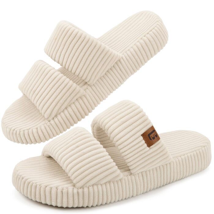 Жіночі домашні капці LongBay з ефектом пам'яті (Memory Foam), відкриті пальці, зручні тапочки-сліпери з двома ремінцями, бежеві, розмір 40/41 EU