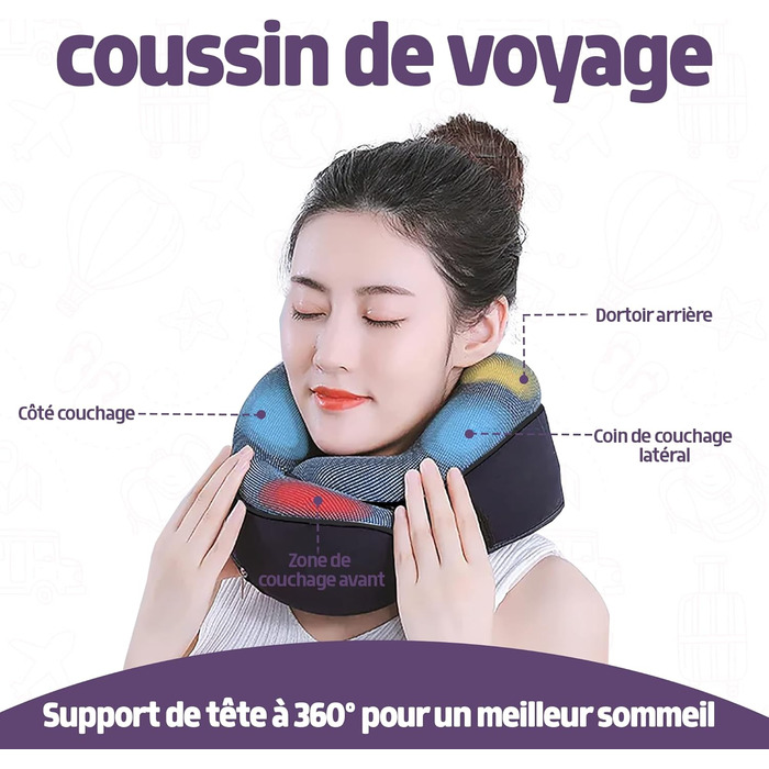 Подушка для шиї у літак, Memory Foam, доросла, регульована, компактна, ергономічна, сіра (графітовий сірий)