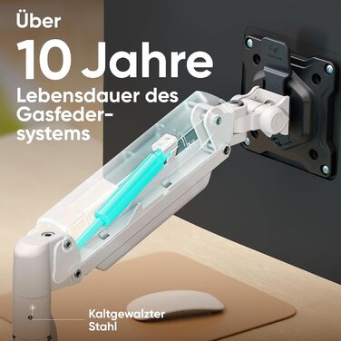Кронштейн для монітора ONKRON G80-BW з газліфтом, для екранів 13-32 дюймів до 10 кг, VESA 75x75 / 100x100, регулювання висоти та нахилу, біло-чорний