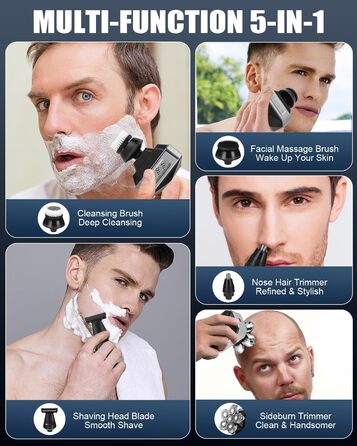 Електричний гоління для чоловіків Glatzen, водонепроникний IPX6, 6D гнучкий гоління, 5 ротаційних голівки, 120 хвилин роботи від акумулятора