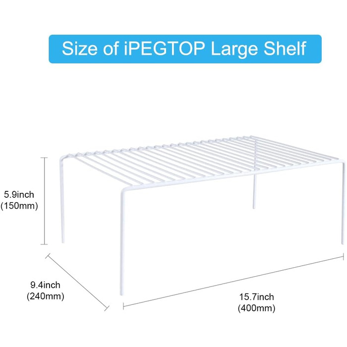 iPEGTOP 6-Piece Large Freezer Shelf, Stainless Steel, Kitchen Organizer, Space-Saving, for Refrigerator, Pantry, Countertops – White