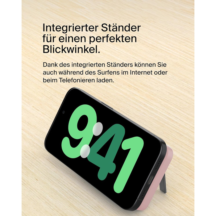 Powerbank Belkin BoostCharge Pro 10000mAh з Qi2 та MagSafe, рожевий, з інтегрованим підставкою, для iPhone 17, Air, 16, 15, 14, Pixel та інших