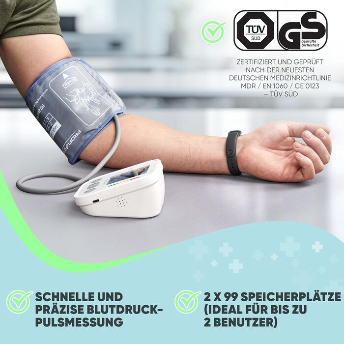 Тонометр ProfiCare® PC BMG 3121 для вимірювання артеріального тиску та пульсу | Виявлення аритмії | Тонометр на плечі з оцінкою ВООЗ | Білий *Модель 2024*