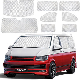 Термомат для VW T5/T6 – тепловідбиваючий алюмінієвий сонцезахист на лобове скло, комплект 8 шт., преміум якість, UV-захист для авто та кемперів