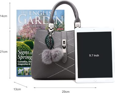 Сумка жіноча шкіряна NICOLE & DORIS 2025 чорна/сіра з помпоном та знімним ремінцем