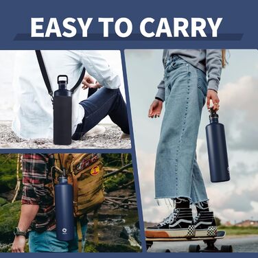 2L Stainless Steel Water Bottle | 2 Liter Single-Wall Water Canteen | Eco-Friendly Reusable Bottle | Plastic-Free and Leak-Proof Metal Water Bottle | 2l Eco Drinking Bottle, Green (Dark Blue)