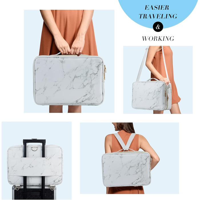 Cosmetic Bag Large Travel Make up Bag Toiletry Bag Cosmetic Suitcase Wash Bag Makeup Bag Beauty Case Travel Luggage, (Marble)