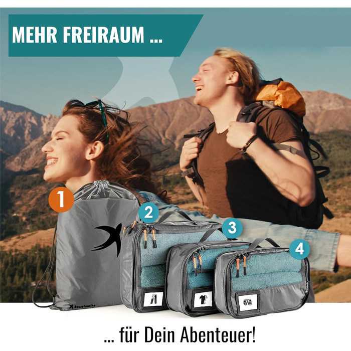 Набори для пакування валізи SEESCHWALBE | 4 шт. | Комплекти-органайзери для подорожей | Сірий колір