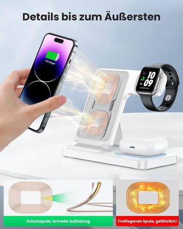 Зарядний станція 3-в-1 для Apple Watch, iPhone та iPod від Dumterr. Підтримка iPhone 16, 15, 14, 13, 12, 11 Pro Max, AirPods. Бездротова зарядка, складна та портативна.