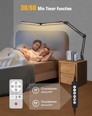 LED настільна лампа NOEVSBIG 24W з регулюванням яскравості, 5 режимів, таймер, сенсорне керування, кріплення, денне світло, сучасний дизайн