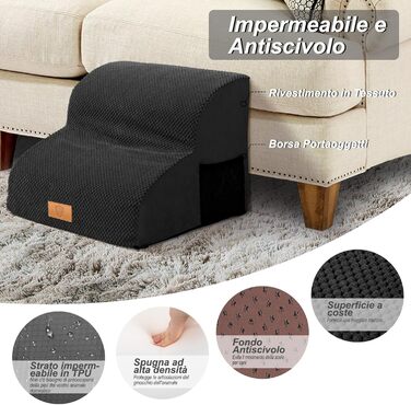 Masthome Dog Stairs for Small Dogs, 4 Steps Pet Stairs with Washable Cover, 52cm High Cat Stairs for High Beds, Dog Ramp Ladder, Detachable, Black (Dog Stairs 2 Steps - Black)