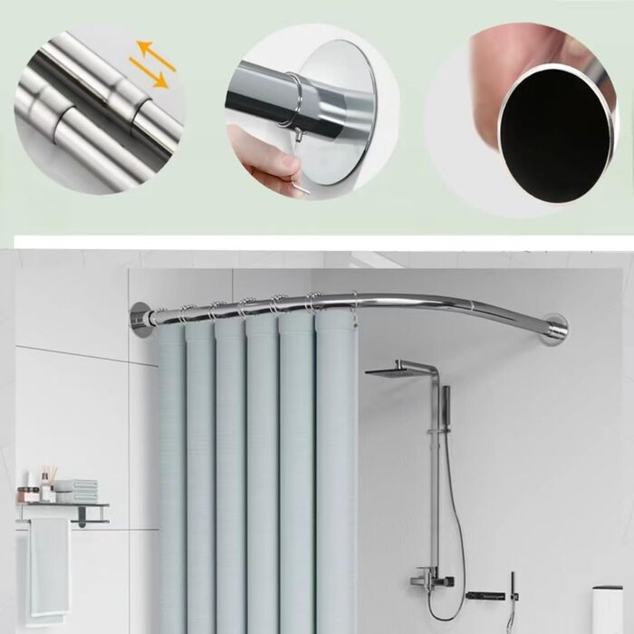 Штанга для душу без свердління, L-подібна, регульована, з нержавіючої сталі, для ванної кімнати та гардеробної (75-95 x 75-95 см), срібна
