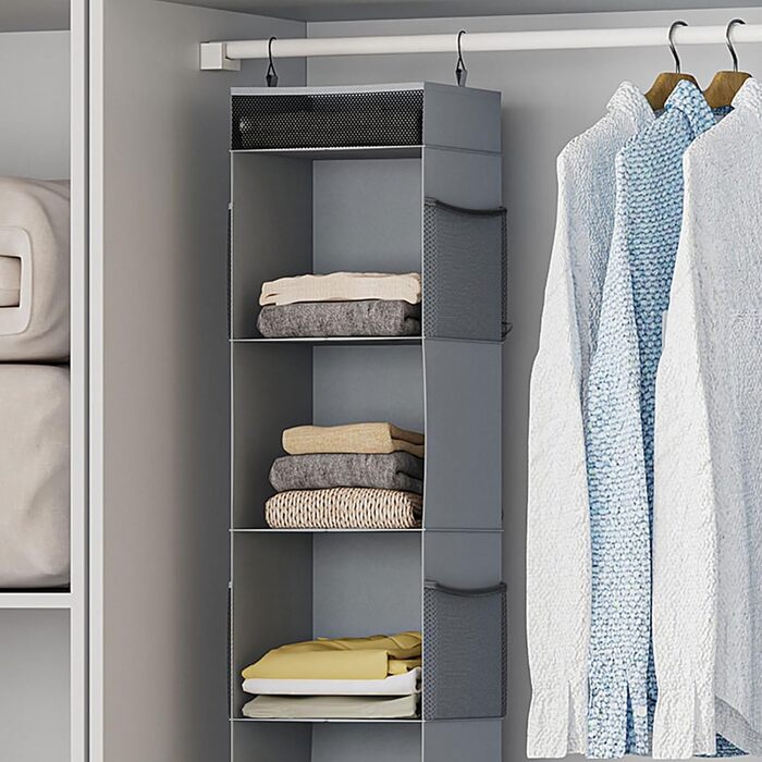 Організатор для шафи з сітчастими кишенями, 6 відділень, сірий, 30 x 30 x 130 см