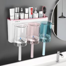 NPET Bathroom Toothbrush Holder, 3 Cups, Toothbrush Holder Set, Wall Mount, Ideal Bathroom Accessories Organization (3 Cups, Rose Gold)
