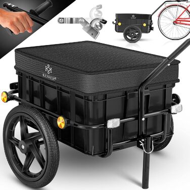 Причіп для велосипеда KESSER®: вантажний, ручний, з кутом нахилу, об'ємом 70 літрів (2 ящики для пива) + аксесуари, чорний