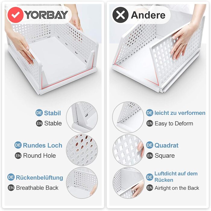 Yorbay Drawer Box, 3-Piece Set, Stackable Closet Organizer, Shelf Storage Box, Divider Stackable Drawers for Clothes Kitchen Bedroom, White