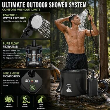 Camping Dusche 2026: Портативний душ для кемпінгу з акумулятором, 6000mAh, 3 режими, 5 галонів, складаний водостік для подорожей та походів