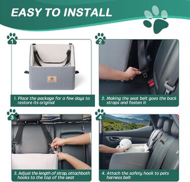 Автокрісло для собак, сіре, велике/маленьке, з підняттям та кишенями для зберігання. Підходить для собак до 25 кг або 2 цуценят. Знімне та пральне.