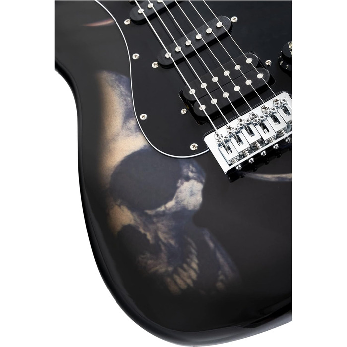 Електрогітара Rocktile Pro ST60-SKULL з дизайном черепа (Humbucker, 2 Single Coils, 22 лади, гриф з рожевого дерева, корпус з липи, гриф з клена)