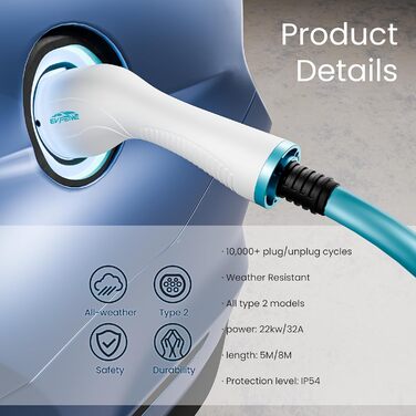 Кабель для зарядки електромобілів 22kW 32A Typ 2 (8м) | IP55 | для електромобілів та гібридів