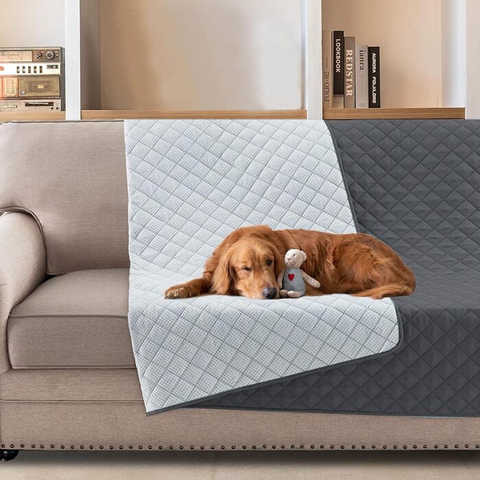 Водонепроникний килимок для собак середнього розміру - килимок для собак, який можна прати, захист дивану від собак, котячий килимок, пухнастий та м'який, захисний килимок для дивану, Французький дуб (сірий, 102 x 127 см)