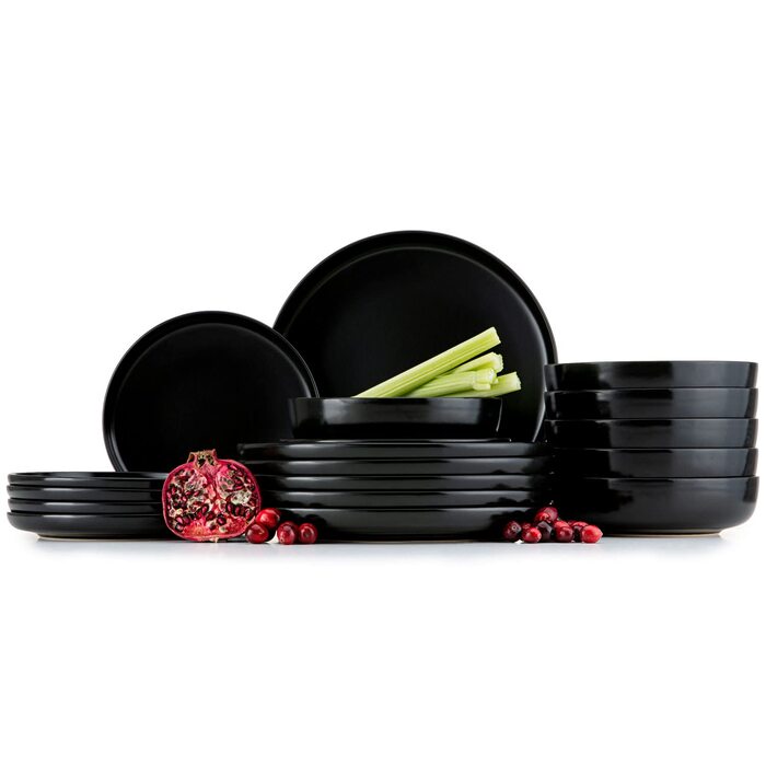Набір посуду Konsimo VICTO на 6 осіб: 18-частинний сервіз з чорного каменю. Сучасний табельний сервіз для сім'ї.