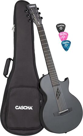 Акустична гітара Cascha з вуглецевого волокна, для початківців, з чохлом, ремінком, ганчіркою та медіатором, запасні струни
