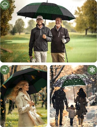 TECKNET Головний парасолька великий XXL, гольф-парасолька 173 см, стійкий до вітру, подвійний купол, вентильований, автоматичне відкриття, ручка EVA, для жінок та чоловіків (чорний та зелений, 150 см)