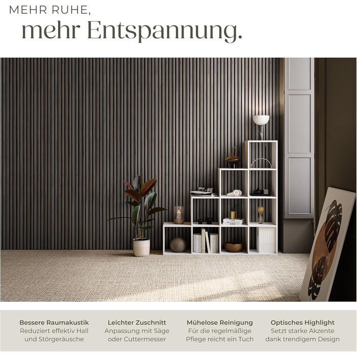 Акустичні 3D-панелі tectake для стін 120 x 60 x 2,1 см, звукопоглинаючі панелі під дерево для вітальні та кухні, шумоізоляція (набір 4 шт, дуб сірий)