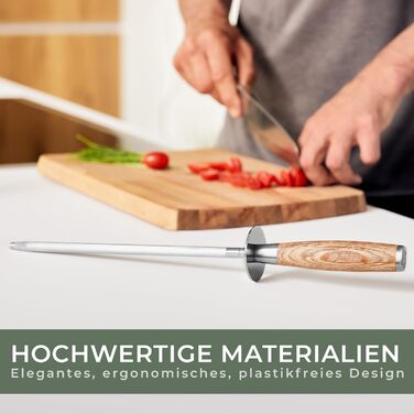 WALDWERK Premium Whetstone - Knife Sharpener made of hardened steel and with a noble wooden handle - 100% plastic-free whetstone for knives - high-quality knife sharpener - sharpen knives like a pro