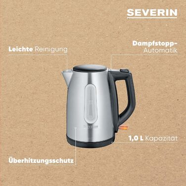 Електричний чайник Severin WK 9265: 1.7 л, бездротовий, з нержавіючої сталі, чорний