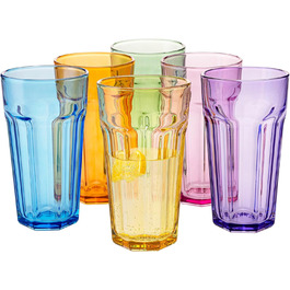 Gigi Rainbow Blast Mix Large Drinking Glasses 700 ml Cocktail Glasses, Set of 6 Iced Coffee Glasses, Large Long Drink Glasses XXL Colorful Glasses Lemonade Glasses Juice Glasses Smoothie Glasses