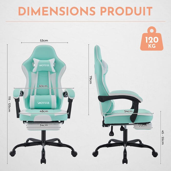 Ігрове крісло Gaming Chair з підніжкою та ергономічною підтримкою попереку, регульований нахил спинки 90-135°, офісне крісло (Greenwhite)